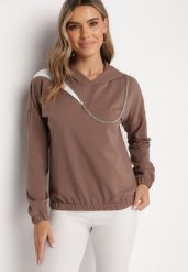 Brązowa Bawełniana Bluza z Kapturem z Ozdobnym Łańcuszkiem i Suwakiem Cielo. Brązowe bluzy damskie Born2be, bez wzorów, z bawełny, z kapturem. Za 89.99 zł.