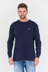 TOMMY JEANS Granatowy longsleeve. Niebieskie bluzki z długim rękawem męskie Tommy Jeans, l, bez wzorów, z jeansu, bez kołnierzyka. W wyprzedaży za 210.99 zł.
