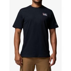 Koszulka z nadrukiem Columbia Explorers Canyon Back S/S Tee. Czarne koszulki sportowe męskie Columbia, s, bez wzorów, bez kołnierzyka, bez ramiączek, trekkingowe. Za 129.99 zł.