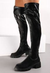 Czarne Kozaki za Kolano z Imitacji Skóry na Grubej Podeszwie z Suwakiem Ariuka. Czarne kozaki damskie Renee, ze skóry, za kolano, bez obcasa, na płaskiej podeszwie. Za 159.99 zł.