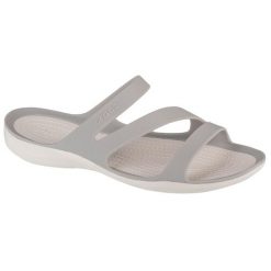 Klapki damskie Crocs Swiftwater. Szare klapki damskie Crocs, bez wzorów, z materiału, bez obcasa. Za 149.00 zł.
