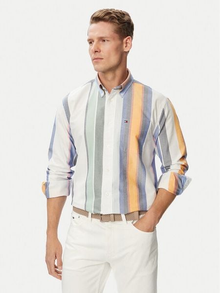 Tommy Hilfiger Koszula Heritage Oxford MW0MW43354 Biały Regular Fit. Białe koszule męskie Tommy Hilfiger, l, bez wzorów, z bawełny, bez kołnierzyka, bez ramiączek. Za 449.99 zł.