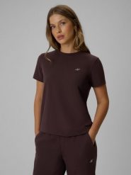 4F T-shirt regular gładki damski - brązowy XL. Brązowe t-shirty damskie 4f, uniwersalny, bez wzorów, z bawełny, klasyczne, bez kołnierzyka. Za 49.99 zł.