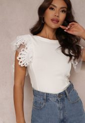 Biały Top z Bawełny z Ozdobną Koronką Adexis. Białe bluzki damskie Renee, na lato, m, bez wzorów, z bawełny, bez kołnierzyka, bez ramiączek. Za 59.99 zł.