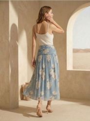 Spódnica midi z marszczeniami w kwiaty - wielobarwny. Spódnice damskie Sinsay, l, bez wzorów, midi. Za 49.99 zł.