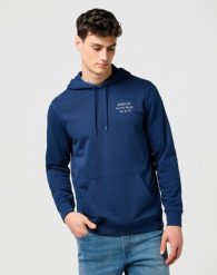 MESKA BLUZA WRANGLER EMBROIDERY HOODIE NAVY 112371521. Niebieskie bluzy męskie Wrangler, xxl, bez wzorów, bez kaptura. Za 189.99 zł.