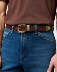 MESKI PASEK WRANGLER WESTERN BELT BROWN 112372623. Brązowe paski damskie Wrangler, bez wzorów. Za 109.99 zł.