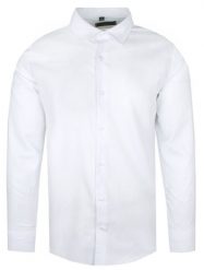 Elegancka Męska Koszula - VICTORIO - Regular - Biała z Jedwabiem. Białe koszule męskie Victorio, m, bez wzorów, z bawełny, eleganckie, bez kołnierzyka, bez ramiączek. Za 235.00 zł.