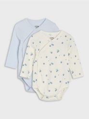 Body z kopertowym zapięciem 2 pack - kremowy. Białe body niemowlęce Sinsay, bez wzorów, bez ramiączek. Za 25.99 zł.