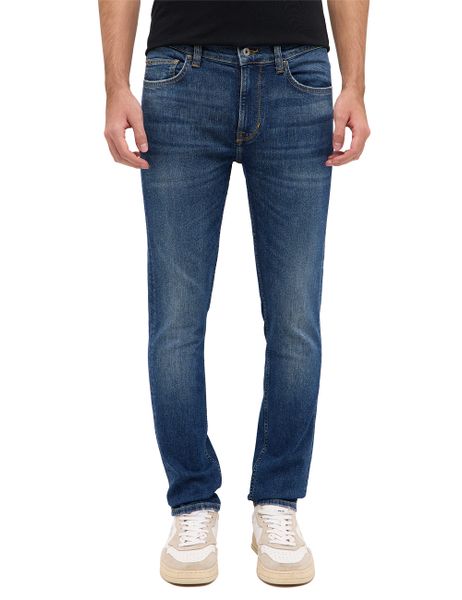 Męskie Spodnie Jeansowe Mustang Style Frisco Skinny Denim Blue 1016307 5000 883. Niebieskie spodnie materiałowe męskie Mustang, l, bez wzorów, z denimu. Za 219.99 zł.