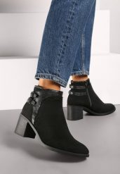 Czarne Botki na Obcasie Ozdobione Paskami i Klamrami Deoira. Czarne botki damskie Born2be, na jesień, z jeansu, eleganckie, bez obcasa, na obcasie, bez zapięcia. Za 139.99 zł.