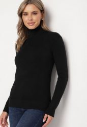 Czarny Golf z Wełną o Klasycznym Fasonie Zozilya. Czarne swetry damskie Born2be, bez wzorów, z jeansu, eleganckie, bez kołnierzyka, bez ramiączek, długie, bez kaptura. Za 89.99 zł.