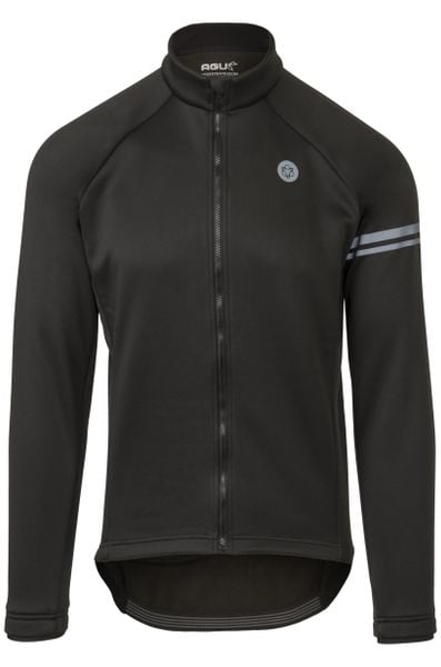 Męska kurtka rowerowa thermo softshell Essential czarna. Czarne kurtki męskie AGU, na zimę, m, bez wzorów, z materiału, z kapturem. Za 438.15 zł.