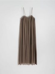 Sukienka maxi - brązowy. Brązowe sukienki damskie Reserved, l, bez wzorów, z tkaniny, bez kołnierzyka, bez ramiączek, maxi. W wyprzedaży za 79.99 zł.
