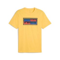 Puma Koszulka Graphics Box 68482755. Żółte koszulki sportowe męskie Puma, s, bez wzorów, z bawełny, bez kołnierzyka, bez ramiączek. Za 67.99 zł.