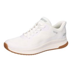 Buty sportowe Sneakersy damskie, Slip-Ins: Bobs Squad 4 - Staple Look. Białe obuwie sportowe damskie Skechers, bez wzorów, z materiału, trekkingowe. Za 309.99 zł.