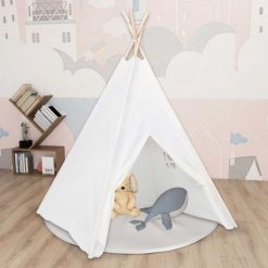 Biały namiot dziecięcy tipi, z torbą, peach skin, 120x120x150cm. Białe torby i plecaki dziecięce Vida, z materiału. W wyprzedaży za 222.00 zł.
