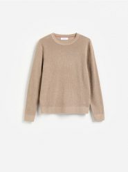 Strukturalny sweter z bawełną - brązowy. Brązowe swetry przez głowę męskie Reserved, l, bez wzorów, z bawełny, bez kołnierzyka. Za 119.99 zł.