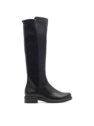 Remonte Oficerki D8371-01 Czarny. Czarne kozaki damskie Remonte, ze skóry, bez obcasa, na płaskiej podeszwie. Za 423.00 zł.