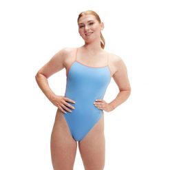Strój Kąpielowy Speedo Solid Vback – Niebieski/Brzoskwiniowy – Rozmiar 38. Brązowe kostiumy jednoczęściowe damskie Speedo, l, bez wzorów, z materiału, klasyczne, na fitness i siłownię. Za 180.72 zł.