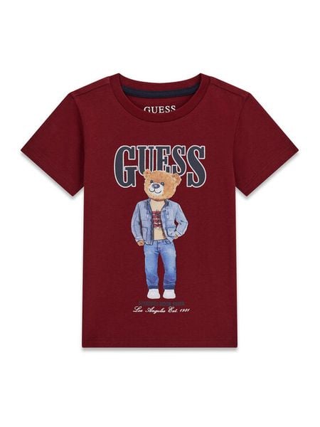 Guess T-Shirt N6RI05 K8HM4 Bordowy Regular Fit. Czerwone t-shirty dla chłopców Guess, z aplikacjami, z bawełny, bez ramiączek. Za 99.99 zł.