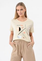 Koszulka z printem T-HAUS. Białe t-shirty damskie Volcano, m, bez wzorów, z bawełny, glamour, bez kołnierzyka. Za 59.99 zł.