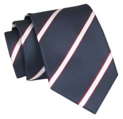 Krawat - ALTIES - Granatowy w Paski. Niebieskie krawaty i muchy Alties, bez wzorów, z tkaniny, eleganckie. Za 49.00 zł.