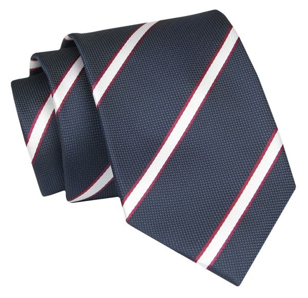 Krawat - ALTIES - Granatowy w Paski. Niebieskie krawaty i muchy Alties, bez wzorów, z tkaniny, eleganckie. Za 55.00 zł.