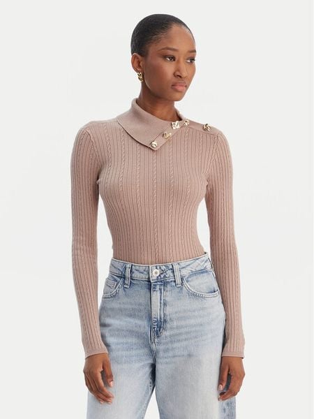 Guess Sweter W6RR07 Z2YK2 Beżowy Regular Fit. Brązowe swetry damskie Guess, m, z aplikacjami, z wiskozy, bez kołnierzyka, bez ramiączek, bez kaptura. Za 239.99 zł.