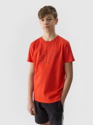 4F T-shirt z nadrukiem chłopięcy - pomarańczowy 128 (7-8 lat). Brązowe t-shirty dla chłopców 4f, bez wzorów, z bawełny, bez ramiączek. Za 39.99 zł.