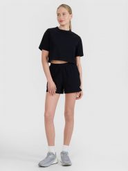 4F Spodenki dresowe z waflowej dzianiny damskie - czarne XL. Czarne szorty sportowe damskie 4f, l, bez wzorów, z bawełny, sportowe. W wyprzedaży za 59.99 zł.