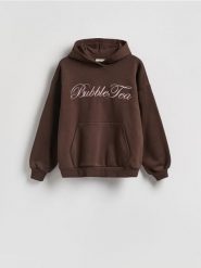 Bluza oversize z haftem - brązowy. Brązowe bluzy damskie Reserved, l, bez wzorów, z bawełny, bez kaptura. Za 129.99 zł.