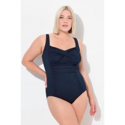 Damski Strój kąpielowy drapowanie drobna faktura miękkie miseczki. Niebieskie kostiumy jednoczęściowe damskie Ulla Popken, plus size, bez wzorów, z elastanu, sportowe, plus size, do pływania. Za 244.99 zł.