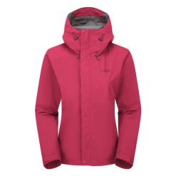 Kurtka przeciwdeszczowa damska Rab Women's Downpour Jacket z kapturem. Czerwone kurtki damskie RAB, s, bez wzorów, z kapturem. Za 491.09 zł.