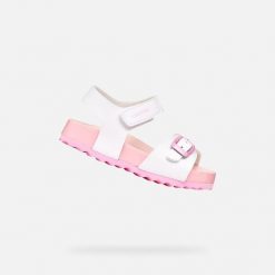 Sandały GEOX B SANDAL CHALKI Biały. Białe sandały damskie Geox, bez wzorów, z syntetyku, bez obcasa, bez zapięcia. Za 159.99 zł.