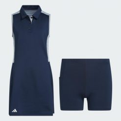 SUKIENKA BEZ RĘKAWÓW DLA DZIEWCZYNEK. Niebieskie sukienki dla dziewczynek Adidas, bez wzorów, z dzianiny, eleganckie, bez ramiączek. Za 219.00 zł.