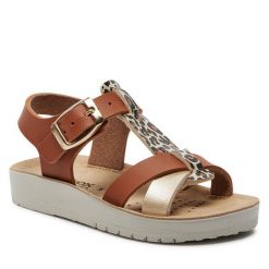 Sandały Geox. Brązowe sandały dziewczęce Geox, bez zapięcia. Za 169.99 zł.