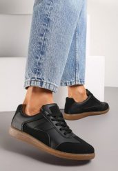 Czarne Sneakersy z Ozdobnymi Przeszyciami przed Kostkę Redala. Czarne obuwie sportowe damskie Renee, bez wzorów. Za 59.99 zł.