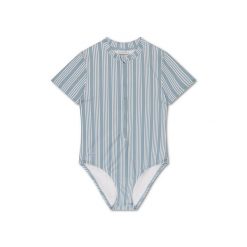 Swim Essentials kostium kąpielowy dziewczęcy w paski UPF50+. Zielone stroje kąpielowe dla dziewczynek SWIM ESSENTIALS, bez wzorów, z materiału. Za 265.99 zł.