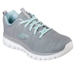 Obuwie Sportowe Damskie Skechers Graceful-Twisted Fortune Szary. Szare obuwie sportowe damskie Skechers, bez wzorów, z materiału, trekkingowe. Za 249.99 zł.