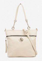 Beżowa Torebka Typu Shopper z Ozdobnymi Rączkami i Paskiem na Ramię Idaloriela. Brązowe torby na ramię damskie Renee, bez wzorów, z jeansu, biznesowe, na ramię, bez dodatków. Za 99.99 zł.