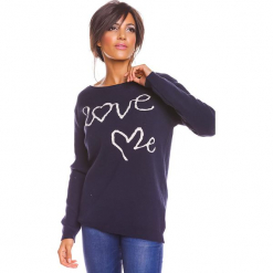Sweter "Love" w kolorze granatowym. Niebieskie swetry damskie So Cachemire, z kaszmiru, z okrągłym kołnierzem. W wyprzedaży za 173.95 zł.