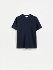 T-shirt regular fit z lnem - granatowy. Niebieskie t-shirty męskie Reserved, l, bez wzorów, z jersey, bez kołnierzyka. Za 119.99 zł.