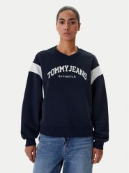 Tommy Jeans Bluza Varsity DW0DW22365 Granatowy Boxy Fit. Niebieskie bluzy damskie Tommy Jeans, s, bez wzorów, z bawełny, bez kaptura. Za 489.99 zł.