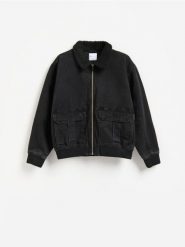 Jeansowa kurtka bomber - szary. Szare kurtki męskie Reserved, l, bez wzorów, z denimu, bez kaptura. Za 239.99 zł.