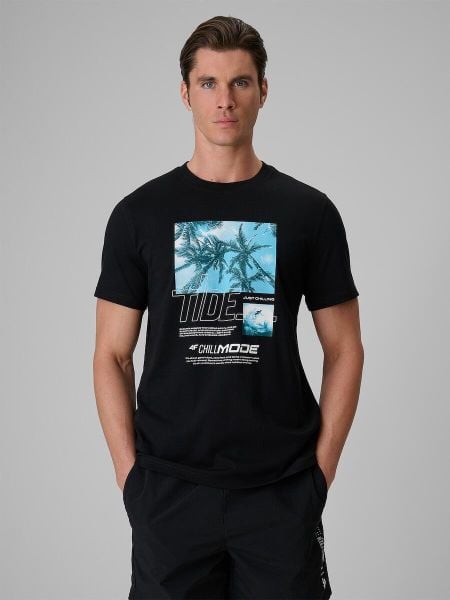 T-shirt bawełniany męski 4F 4FRSS26TTSHM4321. Czarne t-shirty męskie 4f, m, bez wzorów, z bawełny, klasyczne, bez kołnierzyka. Za 57.99 zł.