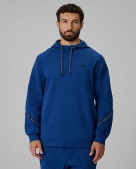 4F Bluza dresowa regular z kapturem męska - granatowa XXL. Niebieskie bluzy męskie 4f, m, bez wzorów, z dresówki, z kapturem. Za 199.99 zł.