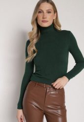 Ciemnozielony Klasyczny Golf z Bawełną Reilisea. Zielone swetry damskie Born2be, uniwersalny, bez wzorów, z bawełny, klasyczne, bez kołnierzyka, bez ramiączek, bez kaptura. Za 49.99 zł.