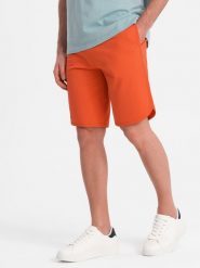 Męskie szorty dresowe z zaokrągloną nogawką - pomarańczowe V5. Brązowe krótkie spodenki sportowe męskie Ombre Clothing, l, bez wzorów, z bawełny. W wyprzedaży za 39.99 zł.