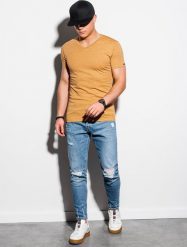 Ombre T-shirt męski bawełniany basic S1369 - musztardowy melanż XXL. T-shirty męskie Ombre, m, bez wzorów, z bawełny, bez kołnierzyka. Za 16.99 zł.